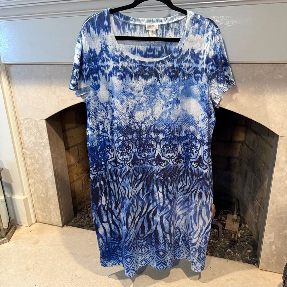 Chico's Blue and White Patterned Midi Dress